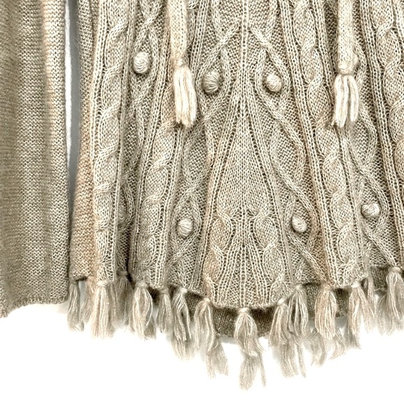 Prana Shelby Gray Cable Knit Fringe Wool Blend Sweater Tie Poncho Soft Small - Picture 7 of 10